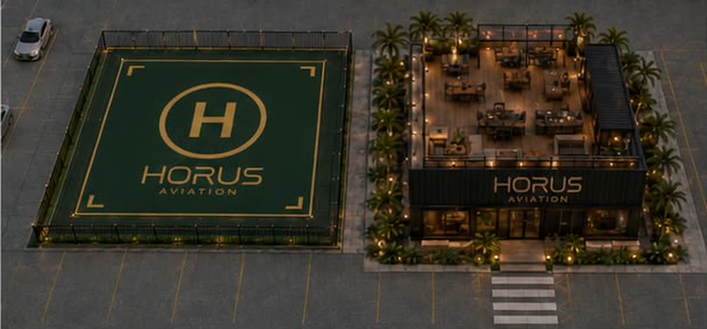 Vista aérea 3D do heliponto Hōrus em Alphaville